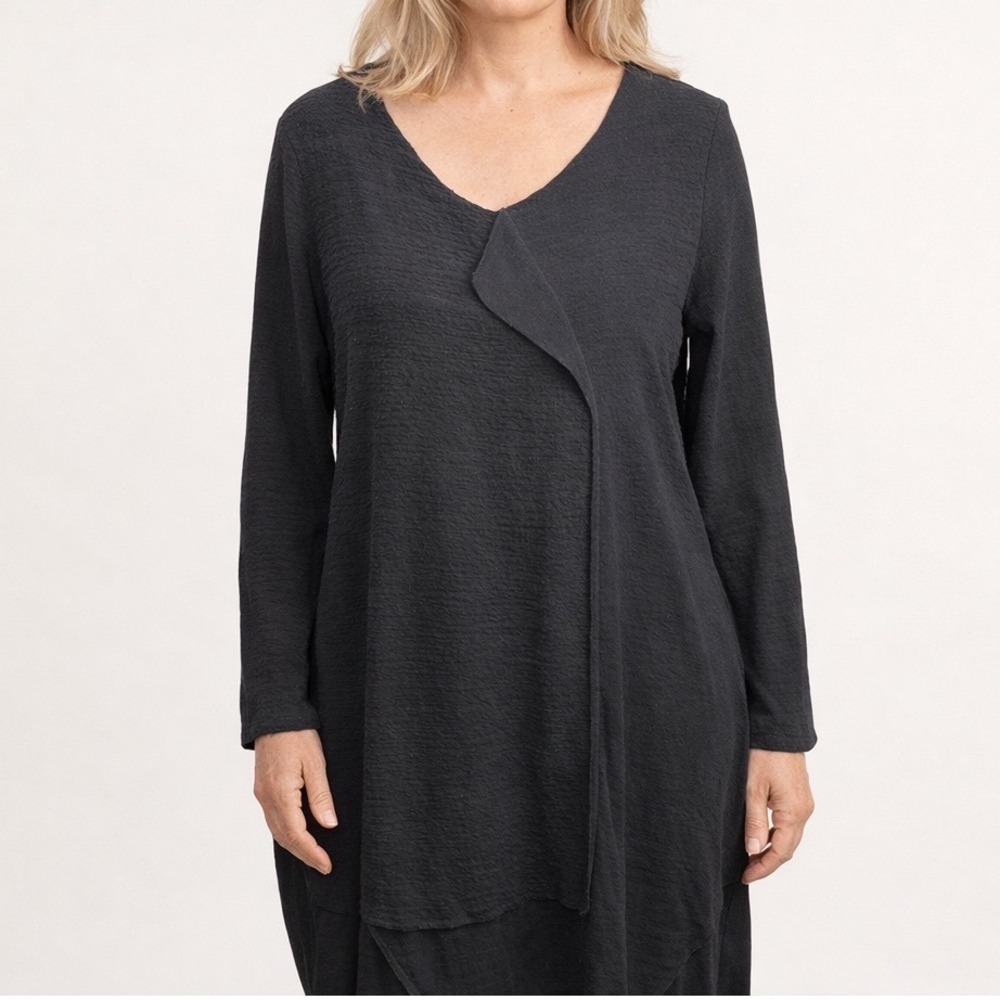 LUUKAA Dress Size 10 Black Textured Knit Pull Over Long Sleeve Midi Lagenlook